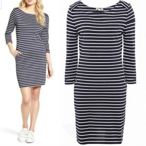 Barbour Wharf Navy Blue & White Nautical Striped Slip Sheath Dress - 6